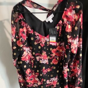 Nine West Black Dress with Red Floral Pattern